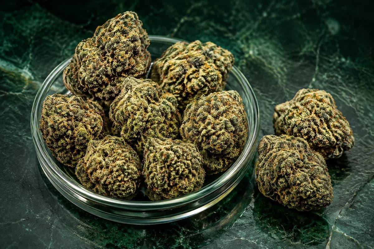 Illustrative harvested and trimmed cannabis buds for the AAA+ Weed collection