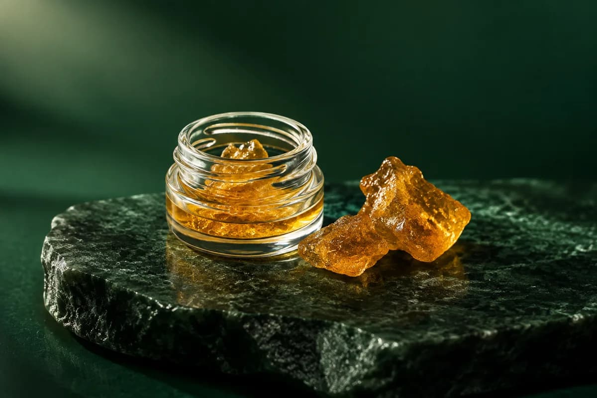 Illustrative still life of cannabis concentrate formats